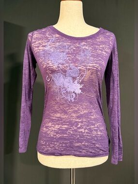Women’s Purple Long-Sleeve Burnout Floral Semi-Sheer Long Sleeve Tee